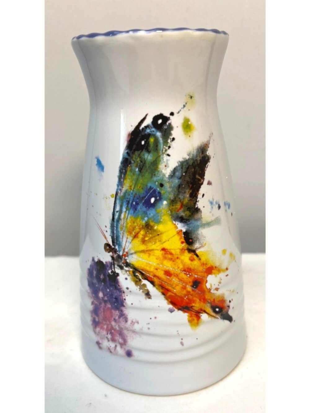 Dean Crouser Ceramic Vase With Colorful Butterfly Design 7.5" Tall Dishwasher Sa